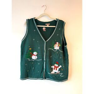 Vintage White Stag Holiday Christmas Snowman Sweater Vest Size XL